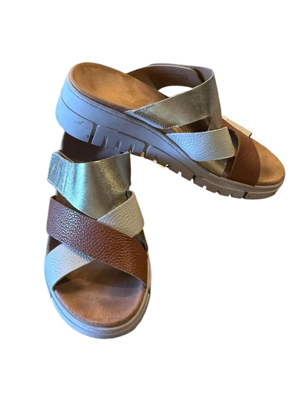 Vionic Women’s Metallic Gold, Brown & Cream Crisscross Sandals